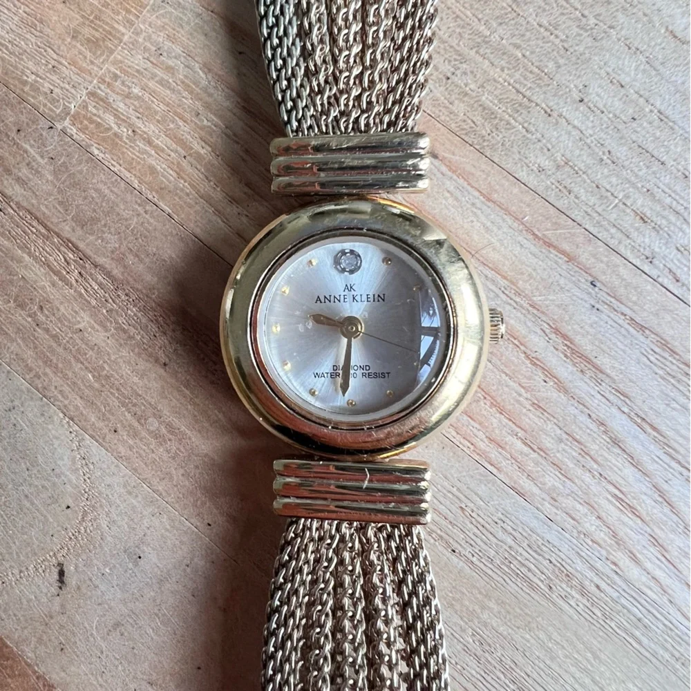 Anne Klein ladies gold tone bracelet dress diamond watch NEW BATTERY